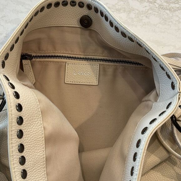 Stunning Laggo “Reed Ivory” Pebbled Leather Studded Hobo Bag - Picture 10 of 13